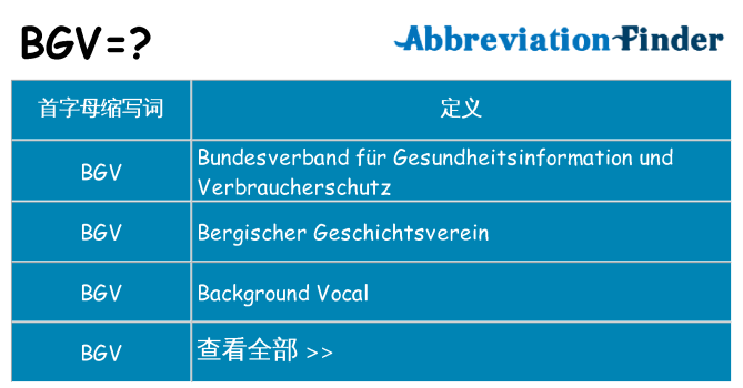 bgv 代表什么