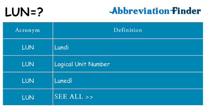 What Does LUN Mean LUN Definitions Abbreviation Finder